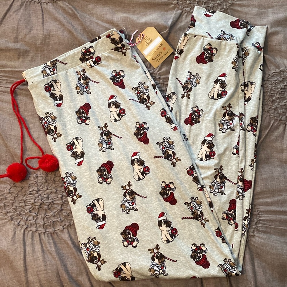 Santa’s Treasures holiday pug lounge pajama pants